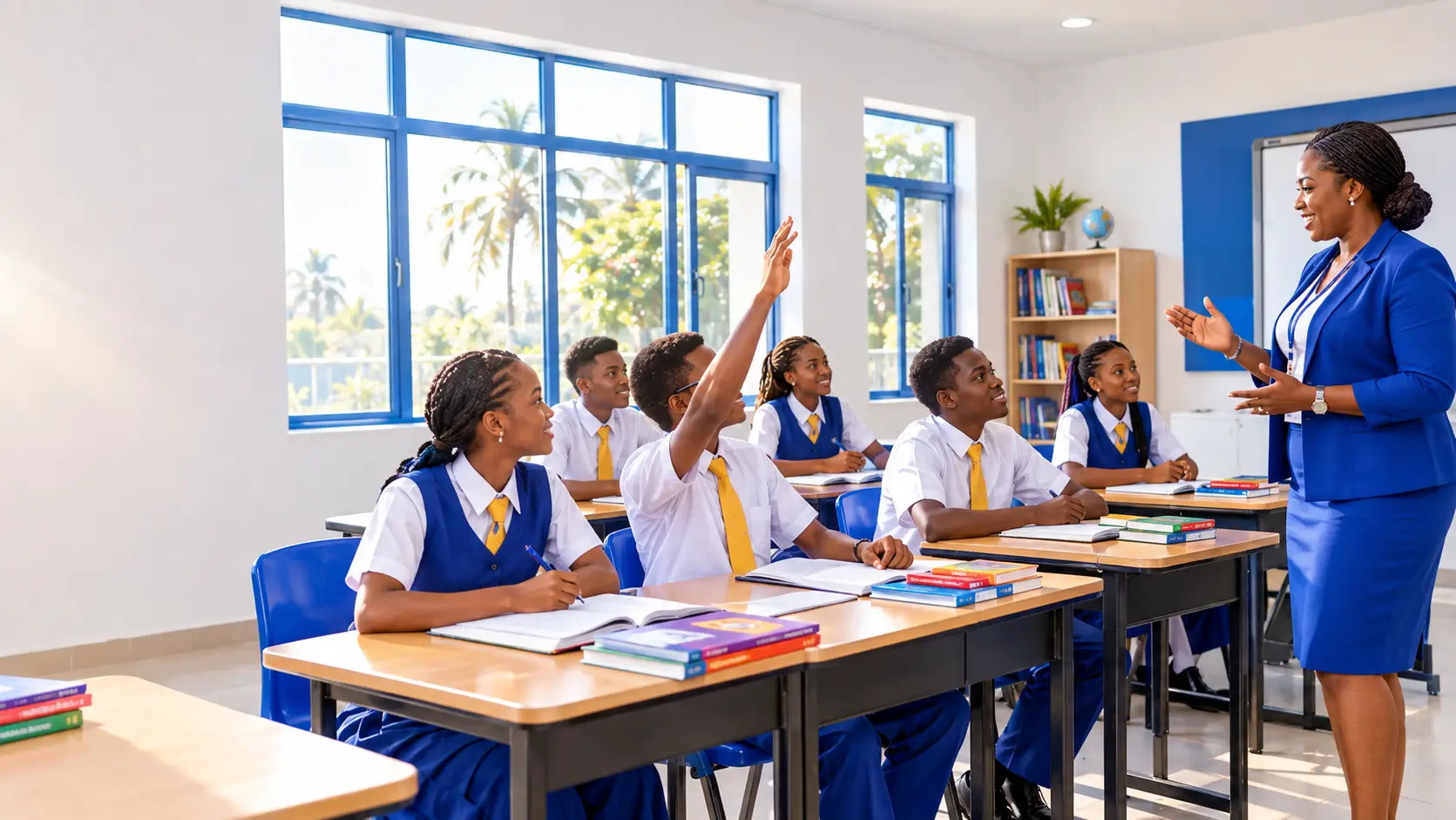 Secondary students taking part in class